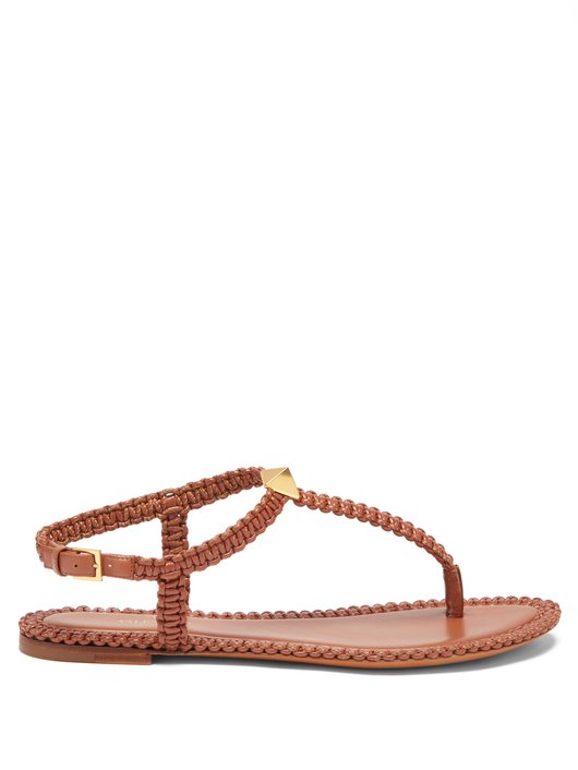 Roman Stud flat macramé-leather sandals