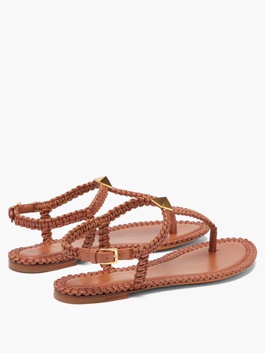 Roman Stud flat macramé-leather sandals