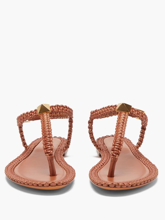 Roman Stud flat macramé-leather sandals