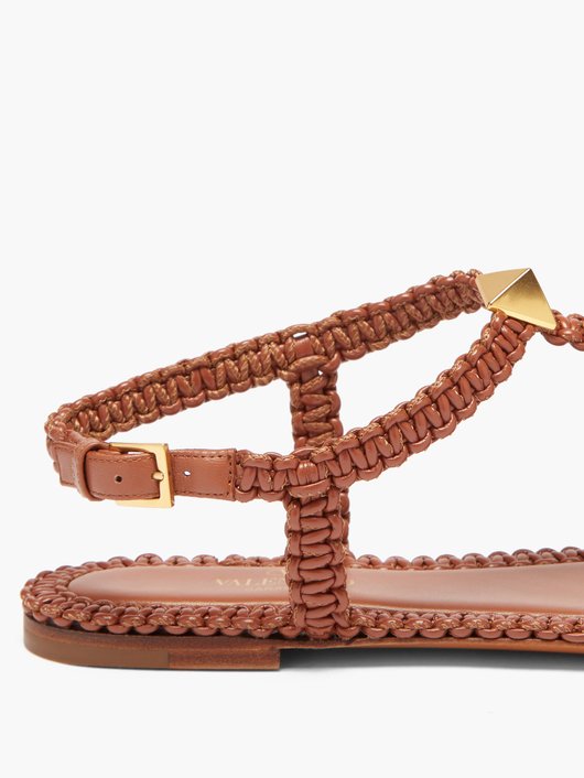 Roman Stud flat macramé-leather sandals