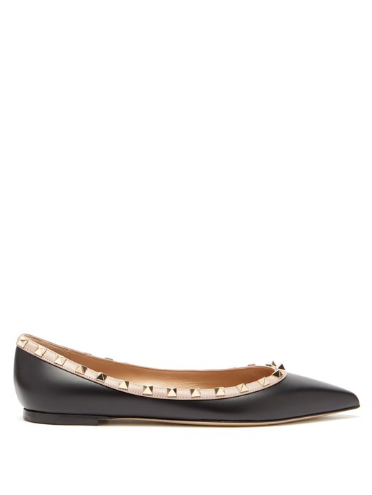 Rockstud point-toe leather ballet flats