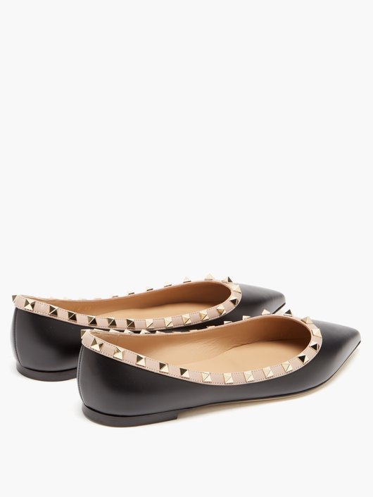 Rockstud point-toe leather ballet flats