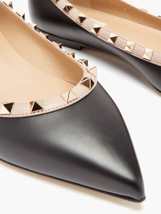 Rockstud point-toe leather ballet flats