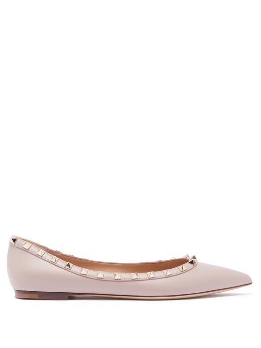 Rockstud point-toe leather ballet flats