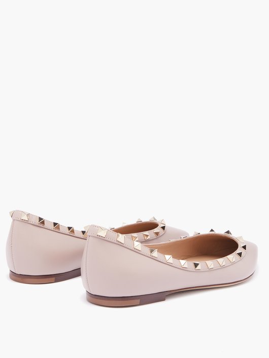 Rockstud point-toe leather ballet flats