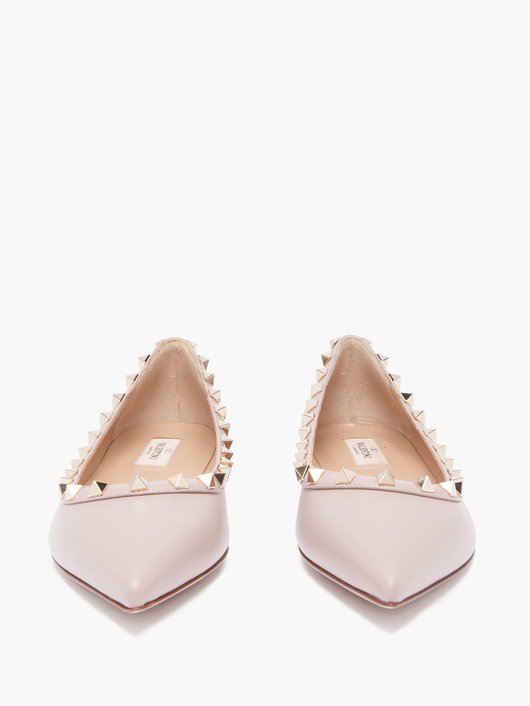 Rockstud point-toe leather ballet flats