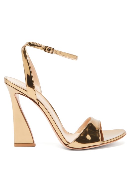 Aura flared-heel metallic patent-leather sandals