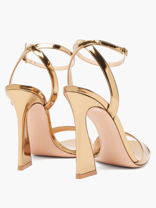 Aura flared-heel metallic patent-leather sandals