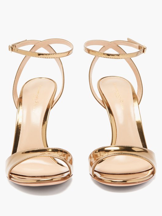 Aura flared-heel metallic patent-leather sandals