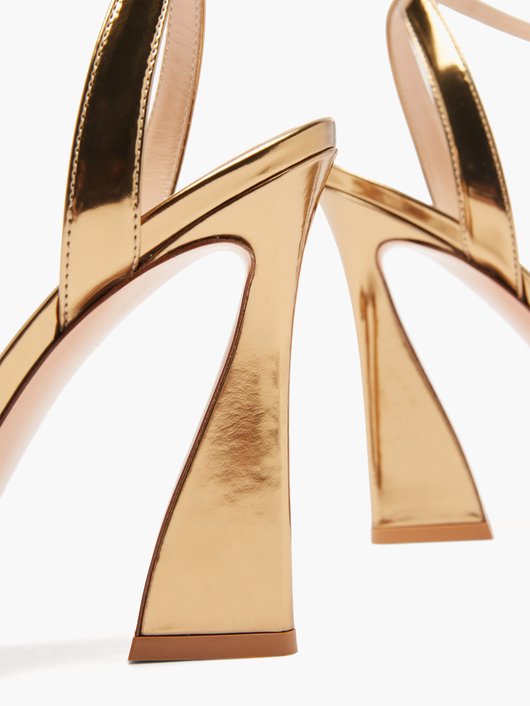 Aura flared-heel metallic patent-leather sandals