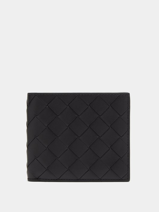 Intrecciato-weave leather bifold wallet