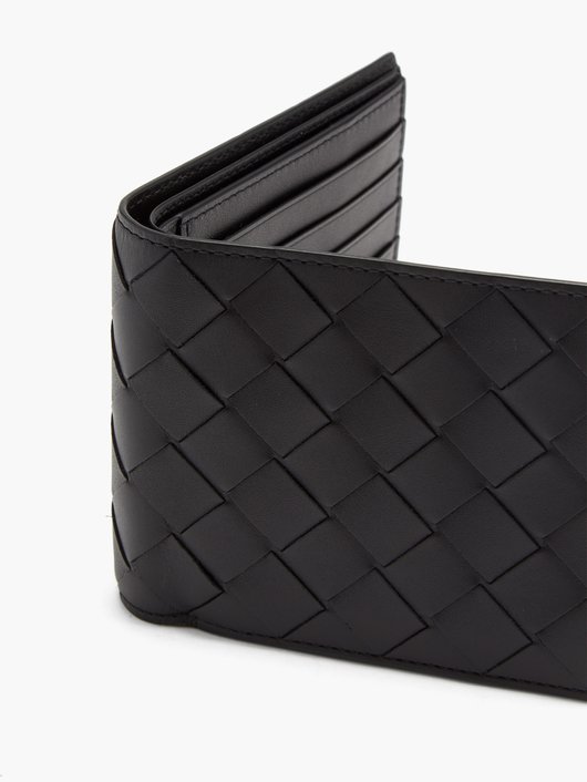 Intrecciato-weave leather bifold wallet