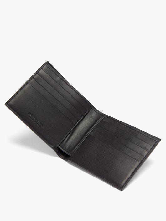 Intrecciato-weave leather bifold wallet