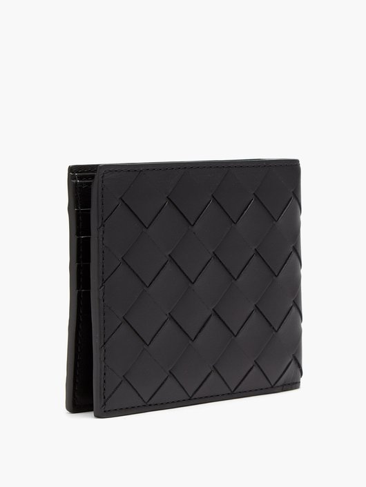 Intrecciato-weave leather bifold wallet