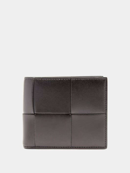 Intrecciato-leather bi-fold wallet