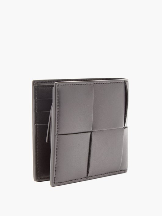 Intrecciato-leather bi-fold wallet