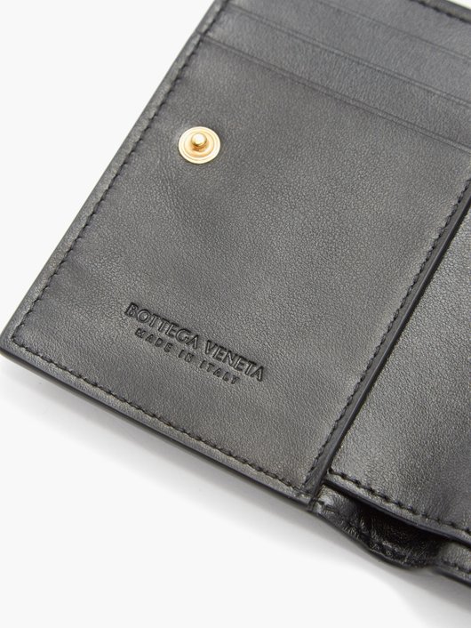 Intrecciato-leather compact wallet