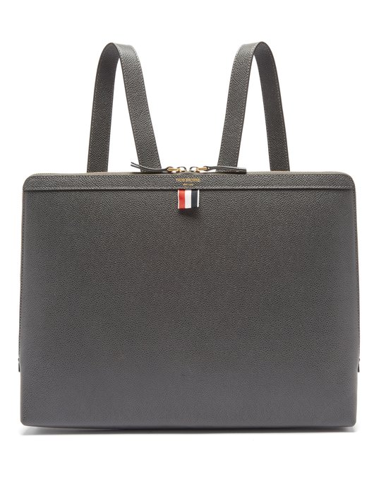 Tricolour-stripe pebbled-leather backpack