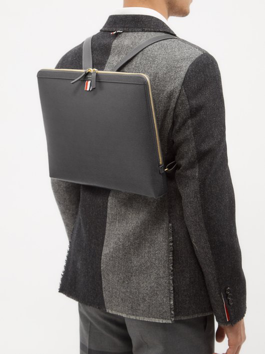 Tricolour-stripe pebbled-leather backpack