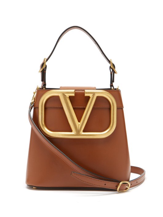 Supervee leather bucket bag