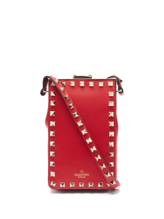 Rockstud leather cross-body phone pouch