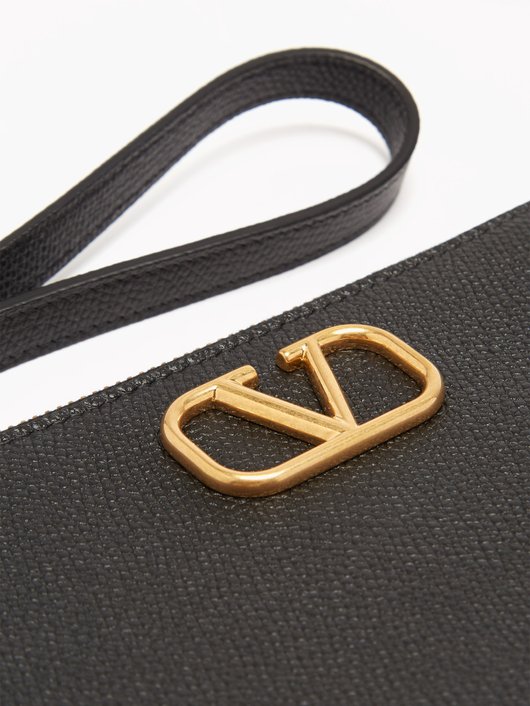 V-logo grained-leather pouch