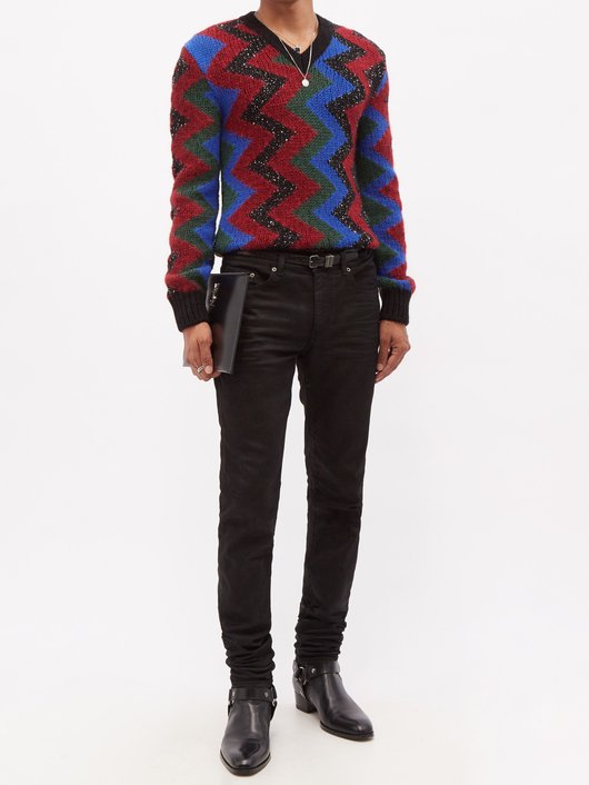 Saint Laurent Sequinned chevron-jacquard wool-blend sweater