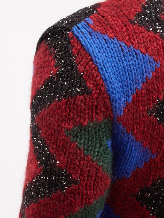 Saint Laurent Sequinned chevron-jacquard wool-blend sweater