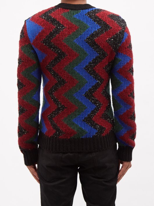 Saint Laurent Sequinned chevron-jacquard wool-blend sweater