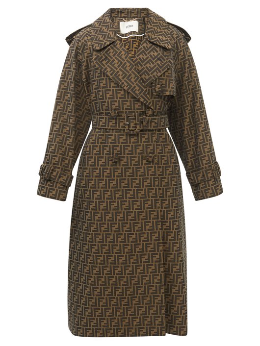 Fendi FF-logo jacquard gabardine trench coat