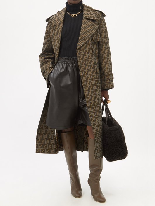 Fendi FF-logo jacquard gabardine trench coat