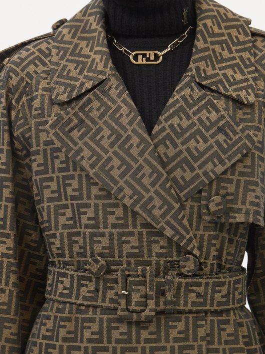 Fendi FF-logo jacquard gabardine trench coat