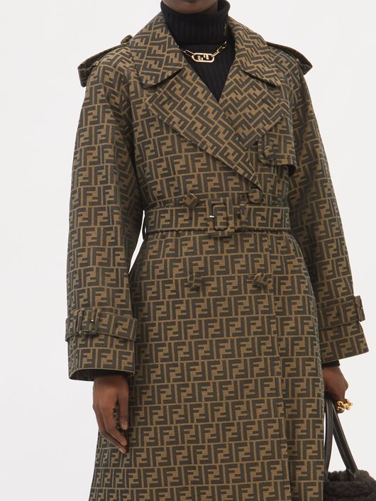 Fendi FF-logo jacquard gabardine trench coat