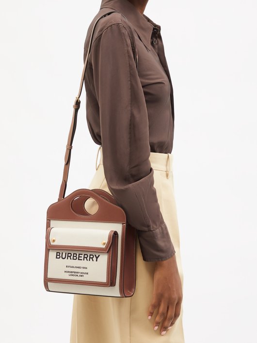 Pocket mini leather-trim canvas cross-body bag