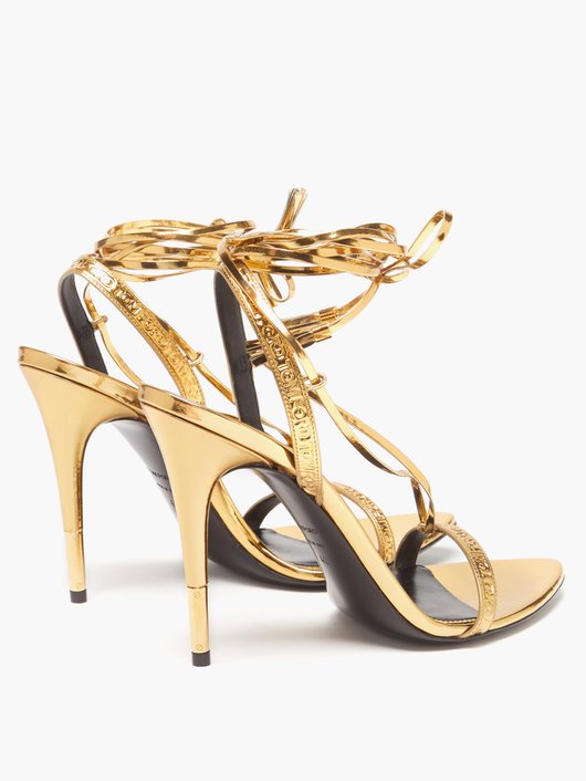 Tom Ford Logo-debossed metallic-leather sandals