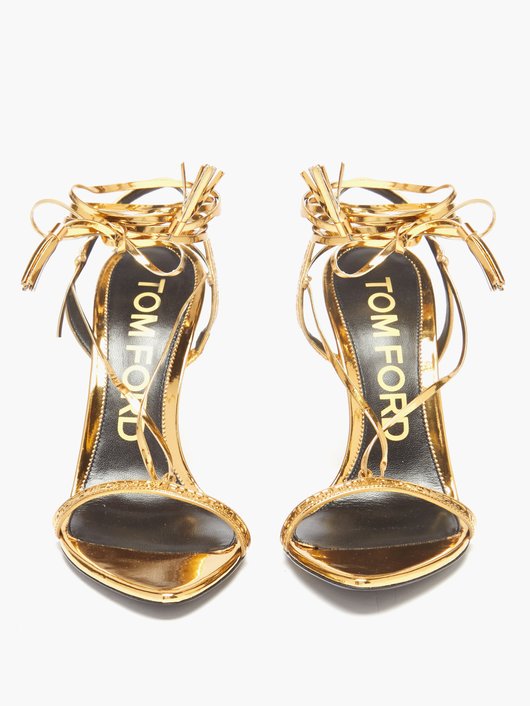 Tom Ford Logo-debossed metallic-leather sandals