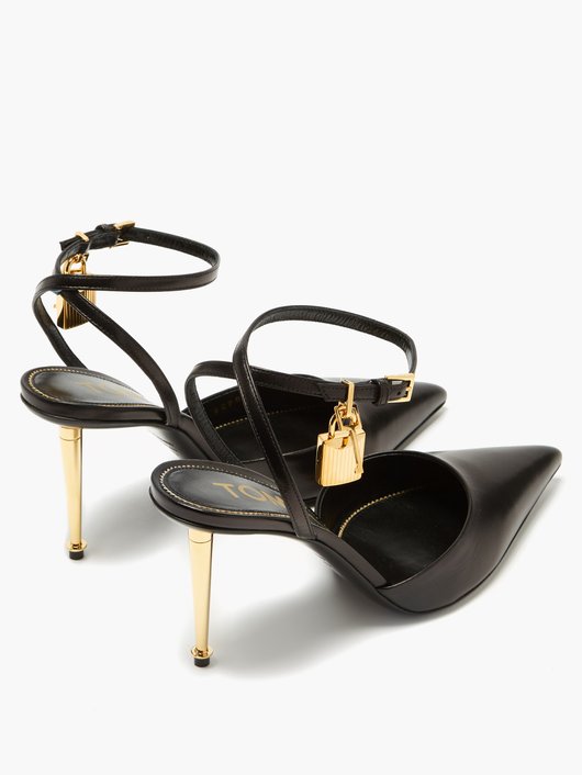 Tom Ford Padlock-charm leather sling back pumps