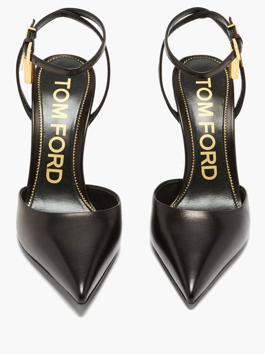 Tom Ford Padlock-charm leather sling back pumps