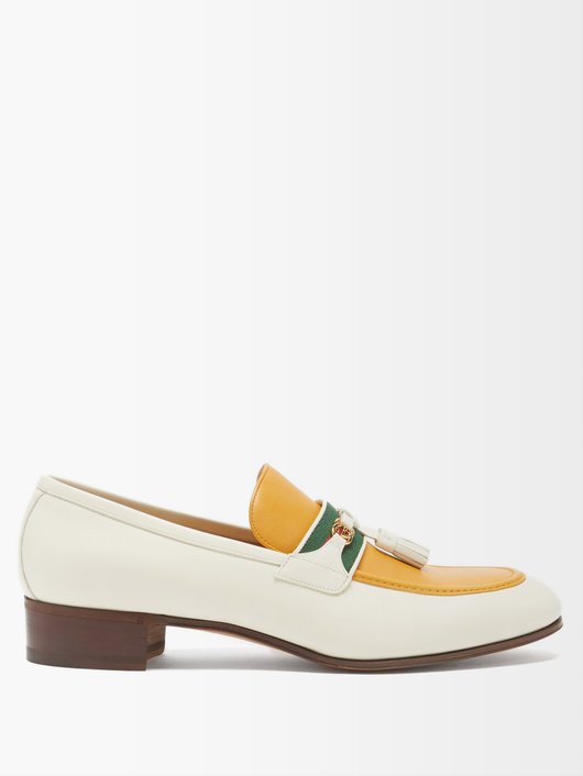 Gucci Web-striped bi-colour leather loafers