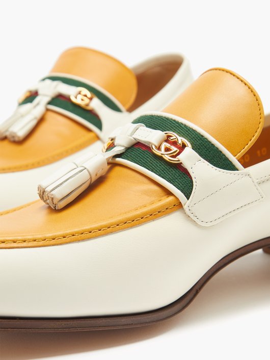 Gucci Web-striped bi-colour leather loafers