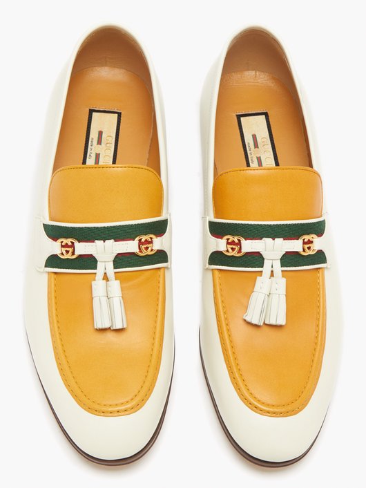 Gucci Web-striped bi-colour leather loafers