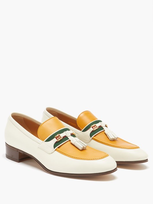 Gucci Web-striped bi-colour leather loafers