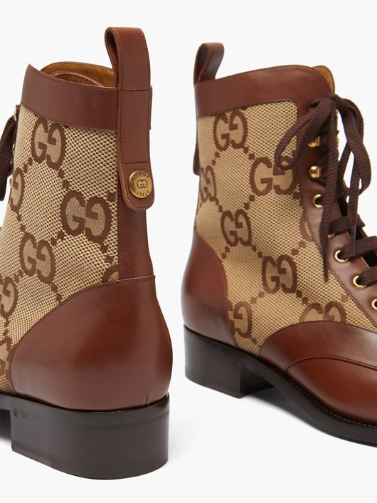 Gucci Waldo GG canvas and leather lace-up boots