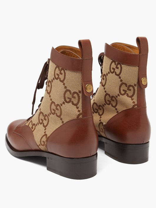 Gucci Waldo GG canvas and leather lace-up boots