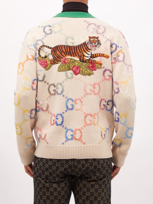 Gucci Tiger-embroidered wool-blend cardigan