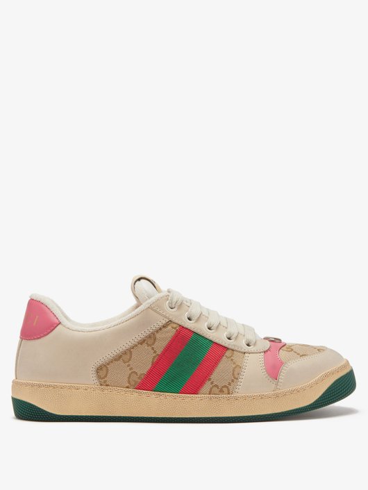 Gucci Screener GG-logo distressed-leather trainers