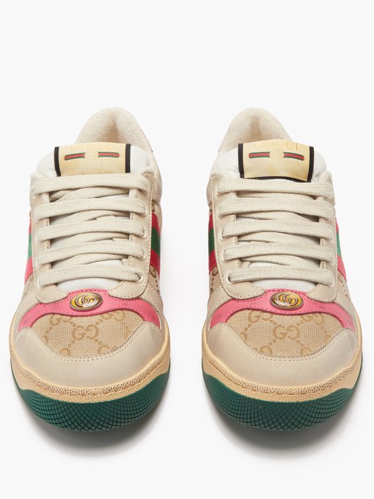 Gucci Screener GG-logo distressed-leather trainers