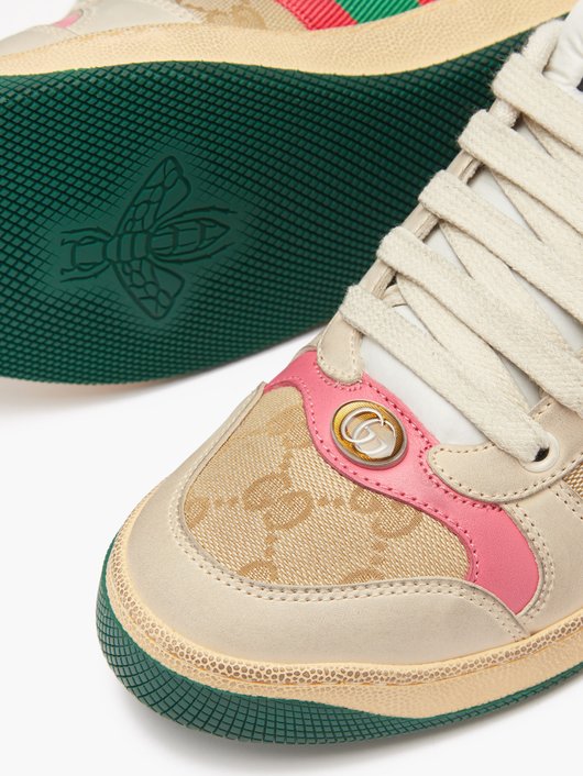 Gucci Screener GG-logo distressed-leather trainers