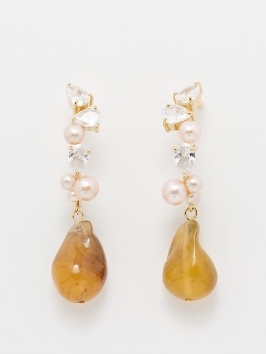 matchesfashion.com | Crystal, pearl & resin 14kt gold-plated earrings