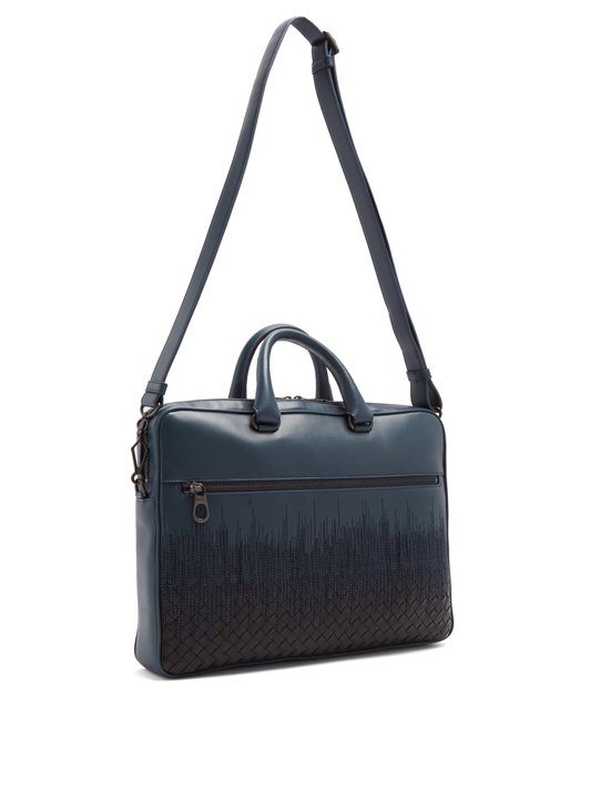 Bottega Veneta Skyline-embroidered intrecciato leather briefcase